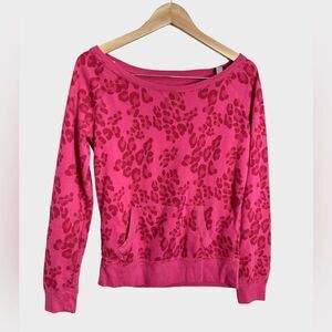 Aeropostale Sweater Womens Medium Leopard Print Pink‎ Pullover Boatneck